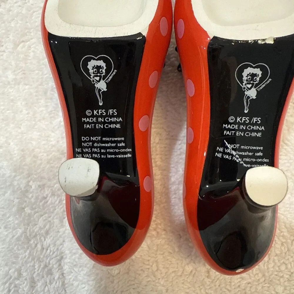 👠 Betty Boop High Heel Shoe Salt & Pepper Shakers 💋 Red Polka Dot Ceramic 5”